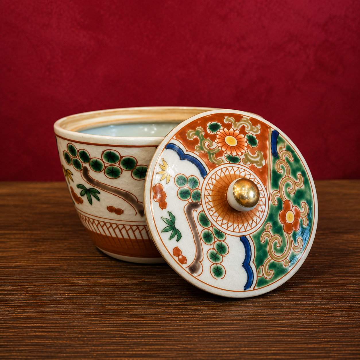 Vintage Japanese Imari Style Covered Katakuchi – Hand-Painted Tea Pouring Vessel